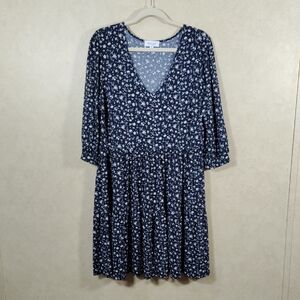 02092 Gilli navy blue floral fit & flare 3/4 sleeve knit dress 1X